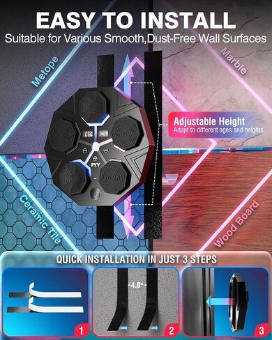 PYY Music Boxing Machine - Wall Mounted Musical Punching Pad, 9 Speeds 5 Volumes 2 Colors Led Electronic Workout Traning Equipment with Gloves, 16.4FT Smart Bluetooth Beat Trainer for Adults Kids Home in Saudi Arabia