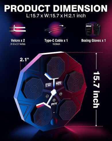 PYY Music Boxing Machine - Wall Mounted Musical Punching Pad, 9 Speeds 5 Volumes 2 Colors Led Electronic Workout Traning Equipment with Gloves, 16.4FT Smart Bluetooth Beat Trainer for Adults Kids Home in Saudi Arabia