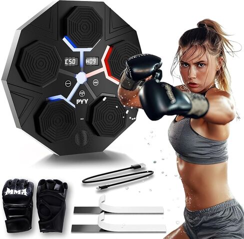 PYY Music Boxing Machine - Wall Mounted Musical Punching Pad, 9 Speeds 5 Volumes 2 Colors Led Electronic Workout Traning Equipment with Gloves, 16.4FT Smart Bluetooth Beat Trainer for Adults Kids Home in Saudi Arabia