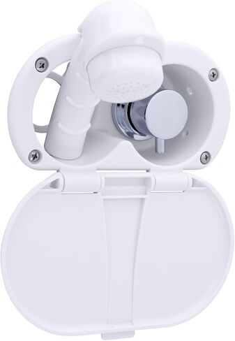 Ambassador Marine Aidack - دش ترانسوم (خلاط ساخن/بارد)، كوب وغطاء أبيض قطبي، بخاخ أبيض قطبي صغير، خرطوم مطاطي أبيض بطول 10 بوصات، مقبض مساعد من الكروم - 136-1707-AW-W in Kuwait