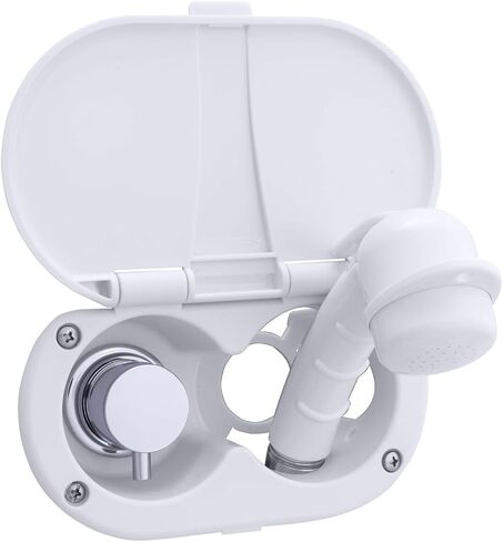 Ambassador Marine Aidack - دش ترانسوم (خلاط ساخن/بارد)، كوب وغطاء أبيض قطبي، بخاخ أبيض قطبي صغير، خرطوم مطاطي أبيض بطول 10 بوصات، مقبض مساعد من الكروم - 136-1707-AW-W in Kuwait