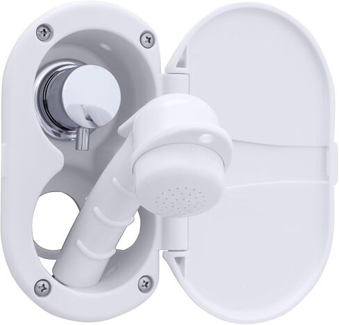 Ambassador Marine Aidack - دش ترانسوم (خلاط ساخن/بارد)، كوب وغطاء أبيض قطبي، بخاخ أبيض قطبي صغير، خرطوم مطاطي أبيض بطول 10 بوصات، مقبض مساعد من الكروم - 136-1707-AW-W in Kuwait