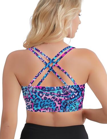 Cross Back Sports Bra for Women,Padded Strappy Medium Impact Support Yoga Bra for Workout Fitness in Saudi Arabia