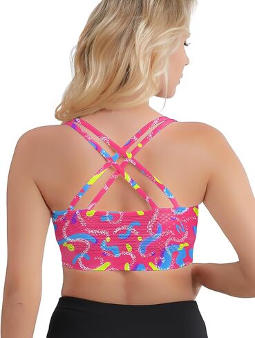 Cross Back Sports Bra for Women,Padded Strappy Medium Impact Support Yoga Bra for Workout Fitness in Saudi Arabia