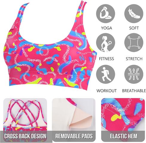 Cross Back Sports Bra for Women,Padded Strappy Medium Impact Support Yoga Bra for Workout Fitness in Saudi Arabia