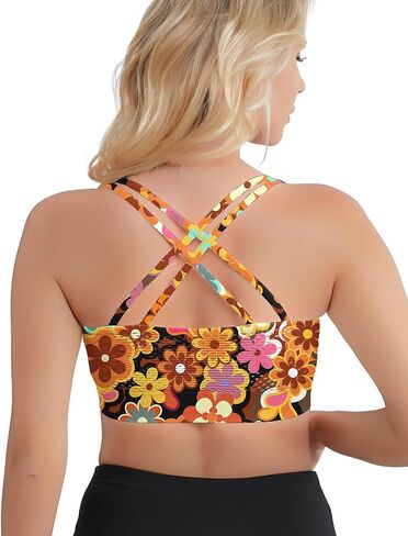 Cross Back Sports Bra for Women,Padded Strappy Medium Impact Support Yoga Bra for Workout Fitness in Saudi Arabia