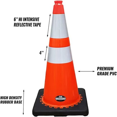 (Set of 6) RK 28" Orange Safety Traffic PVC Cones with 6" + 4" Reflective Collars,Black Base (6 Cones) in Saudi Arabia