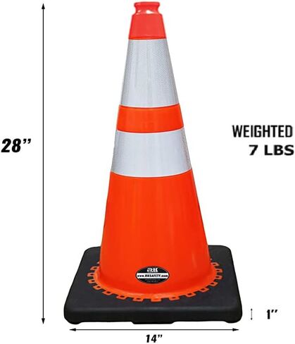 (Set of 6) RK 28" Orange Safety Traffic PVC Cones with 6" + 4" Reflective Collars,Black Base (6 Cones) in Saudi Arabia
