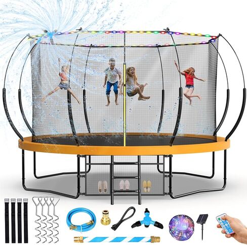 Tatub 14FT Outdoor Trampoline for Kids and Adults, Upgraded Trampoline with Enclosure Net and Fiberglass Curved Poles, Recreational Backyard Trampoline with Accessories Set, Capacity for 4-6 in Kuwait