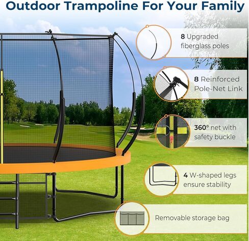 Tatub 14FT Outdoor Trampoline for Kids and Adults, Upgraded Trampoline with Enclosure Net and Fiberglass Curved Poles, Recreational Backyard Trampoline with Accessories Set, Capacity for 4-6 in Kuwait