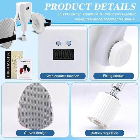 الفخذ ماستر 22-77 رطل، ساق مقاومة قابلة للتعديل وتمارين قوة الفخذ الداخلية، مدرب كيجل مشكل الورك، جهاز تقوية أرضية الحوض مع حزام ووسادة للرجال والنساء للتمرين in Kuwait