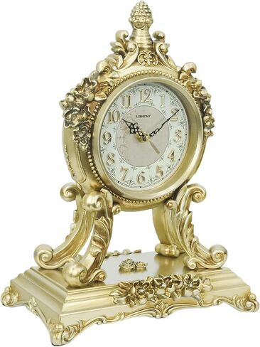 15''H الباروك نمط ساعة مكتب رف Clcok بطارية تعمل الراتنج الروكوكو الذهبي العتيقة ساعة الذكرى Clcok لغرفة المعيشة غرفة نوم ديكور مكتب in Kuwait