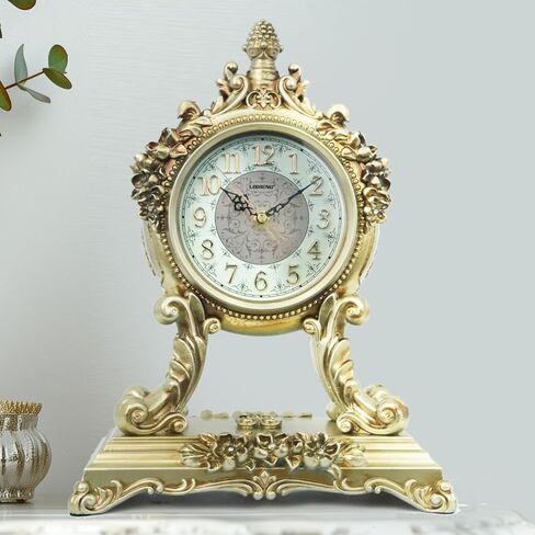 15''H الباروك نمط ساعة مكتب رف Clcok بطارية تعمل الراتنج الروكوكو الذهبي العتيقة ساعة الذكرى Clcok لغرفة المعيشة غرفة نوم ديكور مكتب in Kuwait