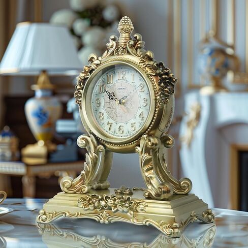 15''H الباروك نمط ساعة مكتب رف Clcok بطارية تعمل الراتنج الروكوكو الذهبي العتيقة ساعة الذكرى Clcok لغرفة المعيشة غرفة نوم ديكور مكتب in Kuwait