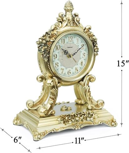 15''H الباروك نمط ساعة مكتب رف Clcok بطارية تعمل الراتنج الروكوكو الذهبي العتيقة ساعة الذكرى Clcok لغرفة المعيشة غرفة نوم ديكور مكتب in Kuwait