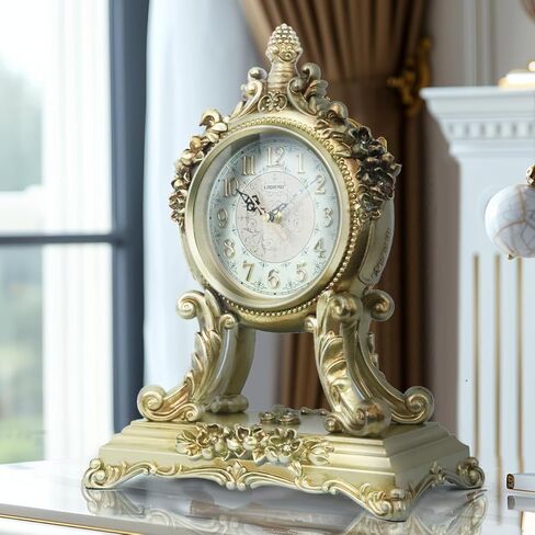 15''H الباروك نمط ساعة مكتب رف Clcok بطارية تعمل الراتنج الروكوكو الذهبي العتيقة ساعة الذكرى Clcok لغرفة المعيشة غرفة نوم ديكور مكتب in Kuwait