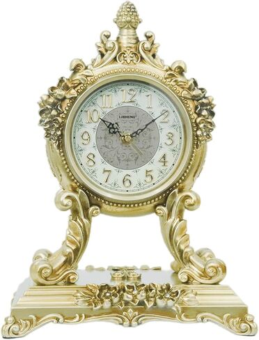 15''H الباروك نمط ساعة مكتب رف Clcok بطارية تعمل الراتنج الروكوكو الذهبي العتيقة ساعة الذكرى Clcok لغرفة المعيشة غرفة نوم ديكور مكتب in Kuwait