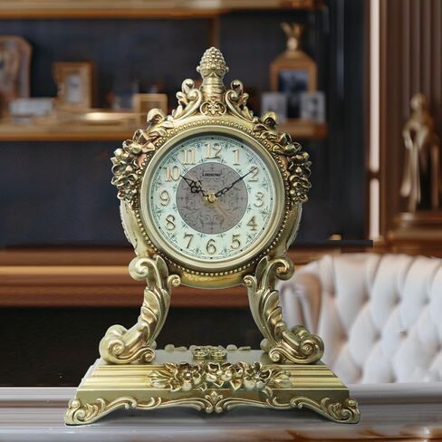 15''H الباروك نمط ساعة مكتب رف Clcok بطارية تعمل الراتنج الروكوكو الذهبي العتيقة ساعة الذكرى Clcok لغرفة المعيشة غرفة نوم ديكور مكتب in Kuwait