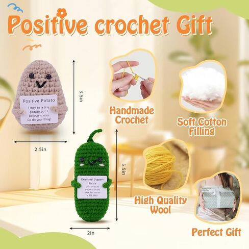2PCS Positive Potato & Emotional Support Pickle Crochet Dolls,Mini Funny Knitted Wool Toy with Positive Card.Cute Crochet Doll Cheer Up Gift for Friends,Parties,Christmas Decoration and Encouragement in Saudi Arabia
