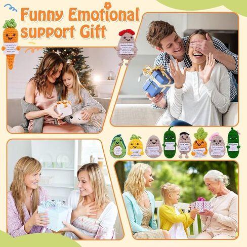 2PCS Positive Potato & Emotional Support Pickle Crochet Dolls,Mini Funny Knitted Wool Toy with Positive Card.Cute Crochet Doll Cheer Up Gift for Friends,Parties,Christmas Decoration and Encouragement in Saudi Arabia