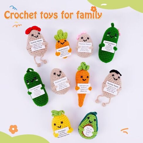 2PCS Positive Potato & Emotional Support Pickle Crochet Dolls,Mini Funny Knitted Wool Toy with Positive Card.Cute Crochet Doll Cheer Up Gift for Friends,Parties,Christmas Decoration and Encouragement in Saudi Arabia