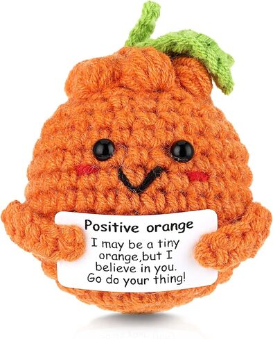 هدية كروشيه برتقالية مصنوعة يدويًا، دمية كروشيه برتقالية إيجابية هدايا ملهمة لطيف دمية برتقالية محبوكة لعبة برتقالية مضحكة لتشجيع تزيين حفلات أعياد الميلاد والأصدقاء in Kuwait