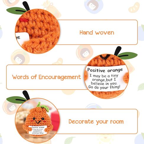 هدية كروشيه برتقالية مصنوعة يدويًا، دمية كروشيه برتقالية إيجابية هدايا ملهمة لطيف دمية برتقالية محبوكة لعبة برتقالية مضحكة لتشجيع تزيين حفلات أعياد الميلاد والأصدقاء in Kuwait
