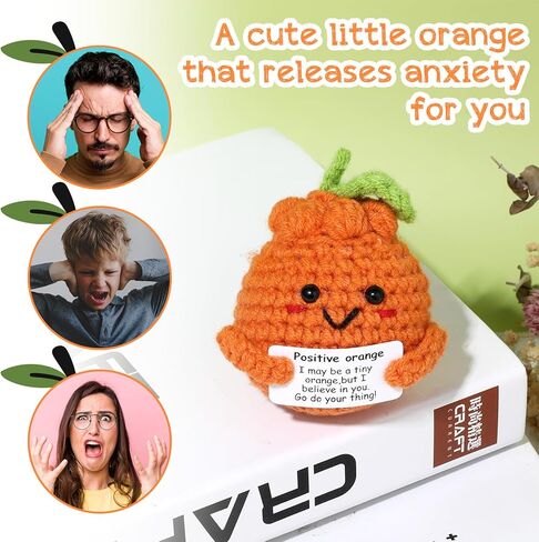 هدية كروشيه برتقالية مصنوعة يدويًا، دمية كروشيه برتقالية إيجابية هدايا ملهمة لطيف دمية برتقالية محبوكة لعبة برتقالية مضحكة لتشجيع تزيين حفلات أعياد الميلاد والأصدقاء in Kuwait
