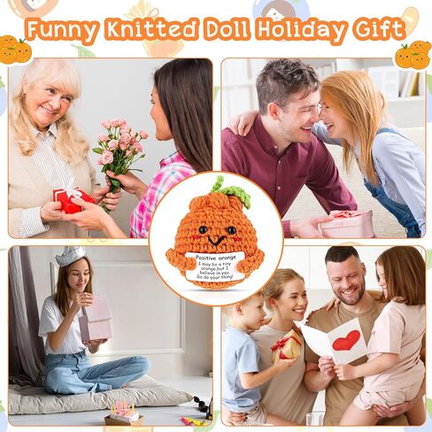 هدية كروشيه برتقالية مصنوعة يدويًا، دمية كروشيه برتقالية إيجابية هدايا ملهمة لطيف دمية برتقالية محبوكة لعبة برتقالية مضحكة لتشجيع تزيين حفلات أعياد الميلاد والأصدقاء in Kuwait