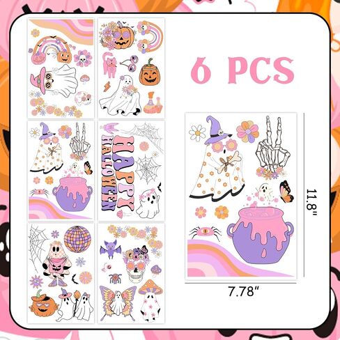 Kreatwow Halloween Groovy Party الديكور 6 قطع Halloween Groovy Window Clings Halloween Window Decorate Happy Halloween مزدوجة مطبوعة الهبي شبح بوهو قوس قزح اليقطين صائق لحفلة المنزل in Saudi Arabia