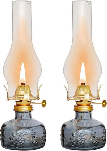 2 Pcs Chamber Oil Lamp Grey Vintage Glass Clear Kerosene Lamp Indoor Decorative Hurricane Lamp Oil Lamps for Indoor Use or Tabletop Decor and Emergency Lighting in Saudi Arabia