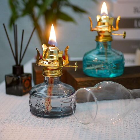 2 Pcs Chamber Oil Lamp Grey Vintage Glass Clear Kerosene Lamp Indoor Decorative Hurricane Lamp Oil Lamps for Indoor Use or Tabletop Decor and Emergency Lighting in Saudi Arabia