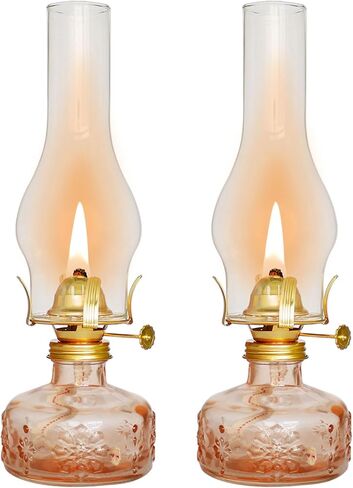 2 Pcs Chamber Oil Lamp Grey Vintage Glass Clear Kerosene Lamp Indoor Decorative Hurricane Lamp Oil Lamps for Indoor Use or Tabletop Decor and Emergency Lighting in Saudi Arabia