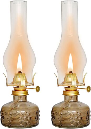 2 Pcs Chamber Oil Lamp Grey Vintage Glass Clear Kerosene Lamp Indoor Decorative Hurricane Lamp Oil Lamps for Indoor Use or Tabletop Decor and Emergency Lighting in Saudi Arabia