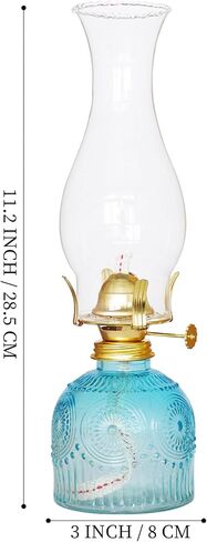 2Pcs Oil Lamps for Indoor Use Blue Vintage Glass Clear Kerosene Lamp Indoor Decorative Hurricane Lamp Oil Lantern for Home Tabletop Emergency Lighting in Kuwait