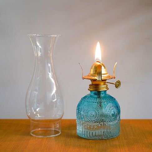 2Pcs Oil Lamps for Indoor Use Blue Vintage Glass Clear Kerosene Lamp Indoor Decorative Hurricane Lamp Oil Lantern for Home Tabletop Emergency Lighting in Kuwait