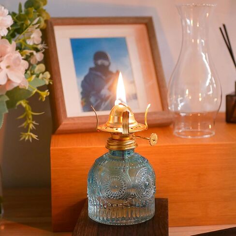 2Pcs Oil Lamps for Indoor Use Blue Vintage Glass Clear Kerosene Lamp Indoor Decorative Hurricane Lamp Oil Lantern for Home Tabletop Emergency Lighting in Kuwait