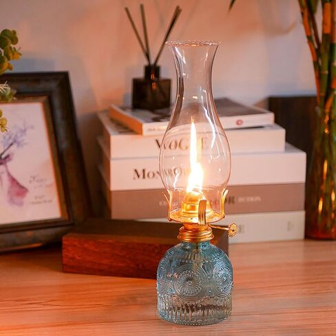 2Pcs Oil Lamps for Indoor Use Blue Vintage Glass Clear Kerosene Lamp Indoor Decorative Hurricane Lamp Oil Lantern for Home Tabletop Emergency Lighting in Kuwait
