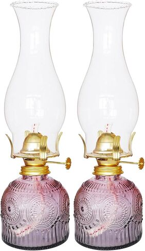 2Pcs Oil Lamps for Indoor Use Blue Vintage Glass Clear Kerosene Lamp Indoor Decorative Hurricane Lamp Oil Lantern for Home Tabletop Emergency Lighting in Saudi Arabia