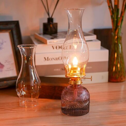 2Pcs Oil Lamps for Indoor Use Blue Vintage Glass Clear Kerosene Lamp Indoor Decorative Hurricane Lamp Oil Lantern for Home Tabletop Emergency Lighting in Saudi Arabia