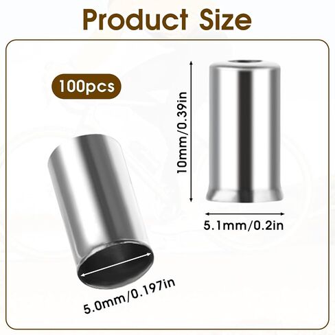 100 Pieces Bike Brake Cable End Caps, 5mm Silver Bike Cable End Caps Brass Material Bicycle Cable End Caps Cable Housing Bike Parts Cable Crimps for Road Mountain Bicycle in Saudi Arabia