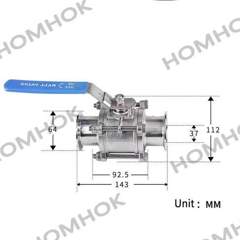 Two Way & Three Piece Ball Valve Fits 1.5" Tri-Clamp Clover,Sanitary Stainless Steel 304 for Home Brew,Brewing,PTFE Lined(0.5 Inch Tube OD Quick Clamp) in Saudi Arabia