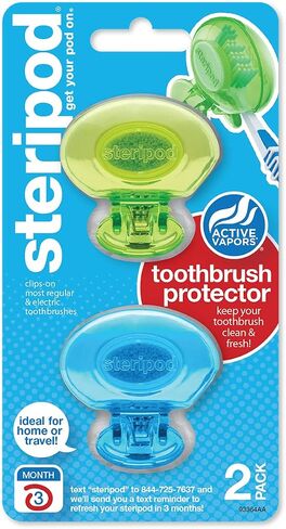 Steripod Clip-On Toothbrush Protector, Green and Blue, 2 Count in Kuwait