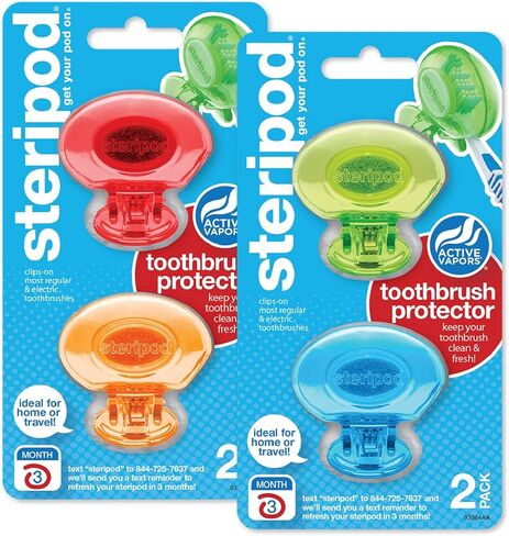 Steripod Clip-On Toothbrush Protector, Green and Blue, 2 Count in Kuwait