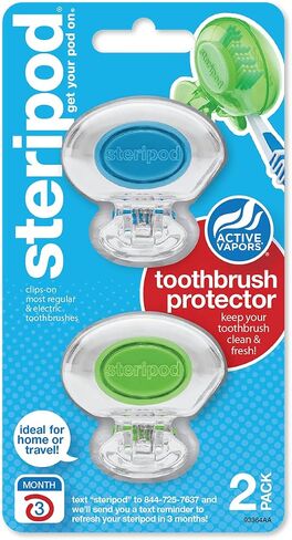 Steripod Clip-On Toothbrush Protector, Green and Blue, 2 Count in Kuwait
