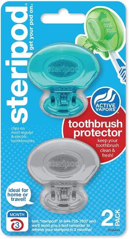 Steripod Clip-On Toothbrush Protector, Green and Blue, 2 Count in Kuwait
