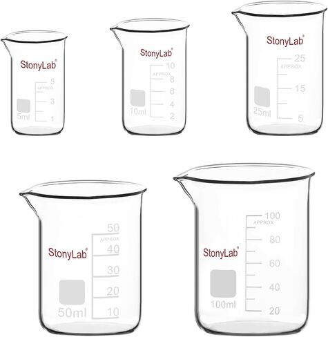 stonylab Graduated Glass Beaker Set, Borosilicate Glass Lab Beakers in 5 Sizes, 5 ml/10 ml/25 ml/50 ml/100 ml, Combo Pack in Saudi Arabia