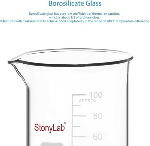 stonylab Graduated Glass Beaker Set, Borosilicate Glass Lab Beakers in 5 Sizes, 5 ml/10 ml/25 ml/50 ml/100 ml, Combo Pack in Saudi Arabia