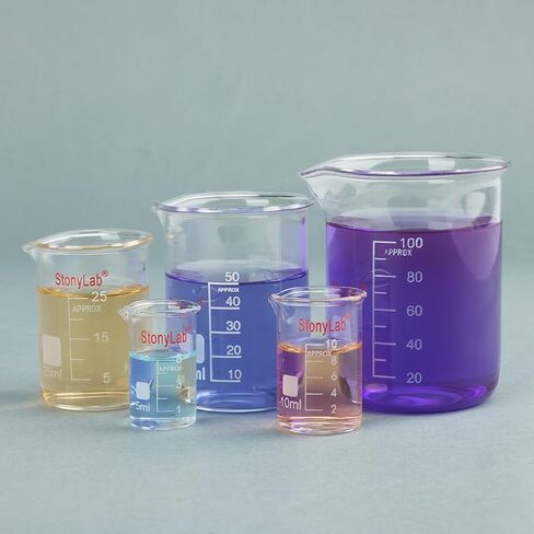 stonylab Graduated Glass Beaker Set, Borosilicate Glass Lab Beakers in 5 Sizes, 5 ml/10 ml/25 ml/50 ml/100 ml, Combo Pack in Saudi Arabia