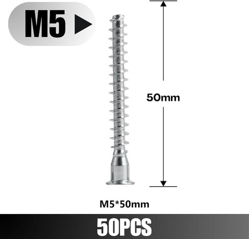 Confirmat Screws, M5 x 50mm 50 PCs, Hex Socket Drive Countersunk Furniture Connecting Self-Tapping Screw Set Carbon Steel Zinc Plated in Saudi Arabia